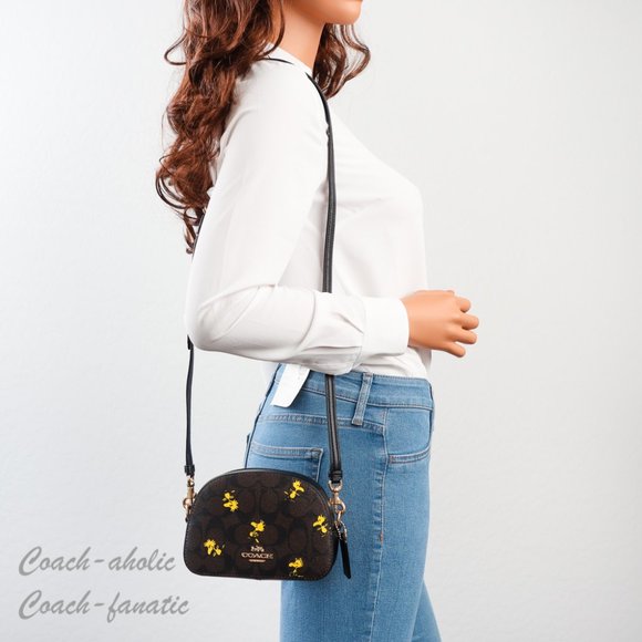 NWT Coach Coach X Peanuts Mini Serena Crossbody With Woodstock Print - Picture 2 of 13